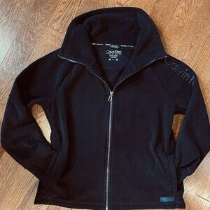 Calvin Klein Jacket Womens XL Black Fleece Performance Full Zip Spell Out Sleeve